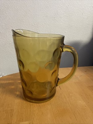 Vintage 1960s Hazel Atlas Gold Amber Eldorado Coin Polka Dot Pitcher 62 oz