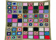 Vintage Handmade Crochet Granny Square Afghan Blanket 77x50 Colorful Retro