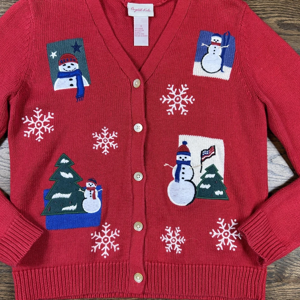Crystal-Kobe Cárdigan Suéter Mujer Pequeño Rojo Muñeco de Nieve Navidad Festivo Foto 3 de 4