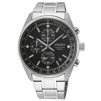Seiko Sport Chronograph SSB379P1 Schwarzes Zifferblatt Quarz Uhr Edelstahlband