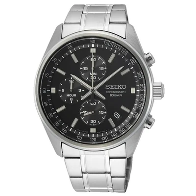SEIKO Sport Chronograph SSB379P1 Schwarzes Zifferblatt Quarz Uhr Edelstahlband - Bild 1 von 3