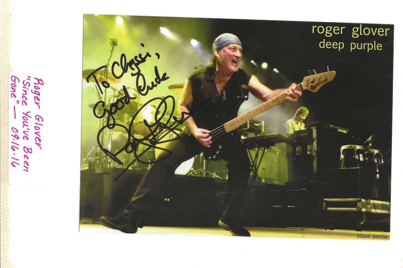 AUTOGRAPHED 8x5 of ROGER GLOVER - DEEP PURPLE & RAINBOW - "Smoke on the Water"
