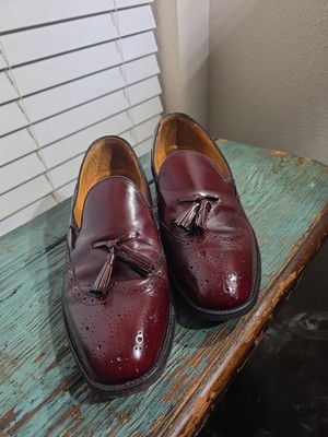 ALLEN EDMONDS Berwick Size 10.5  C/R Burgundy Leather Tassel Loafers Dress Shoes
