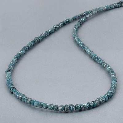Natural Rough Blue Diamond Nugget Beads Necklace 925 Silver Handmade Chain