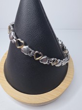 Two Tone Heart Link Titanium Magnetic Therapy Bracelet Gold and Silver Tone