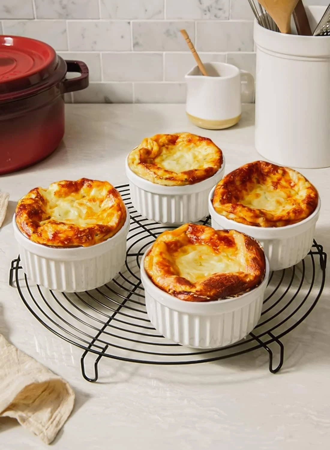 8oz Ramekin baking Dishes White Ceramic Pudding Custard Cups Souffle 4pc set