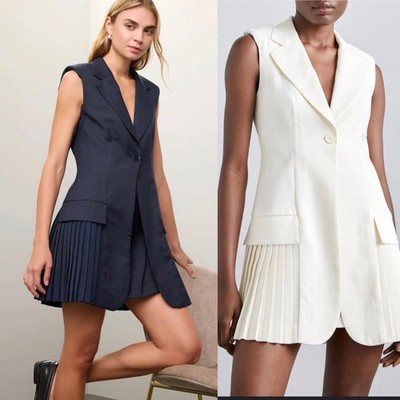 Sandro $550 Carine Blazer Dress Navy Or Cream. NWT Pick Size. Pleated