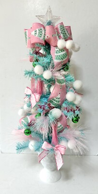Christmas Table Top Tree Pink Green Blue Glitter Pastel Candy Colored 26 