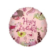 Balloon 18" Happy Birthday Flowers Pink Birds Foil Mylar Party Decoration Gifts