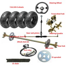 29" ATV Go Kart Cart Rear Axle Kit  6" Wheels  Front Steering Spindle Hubs