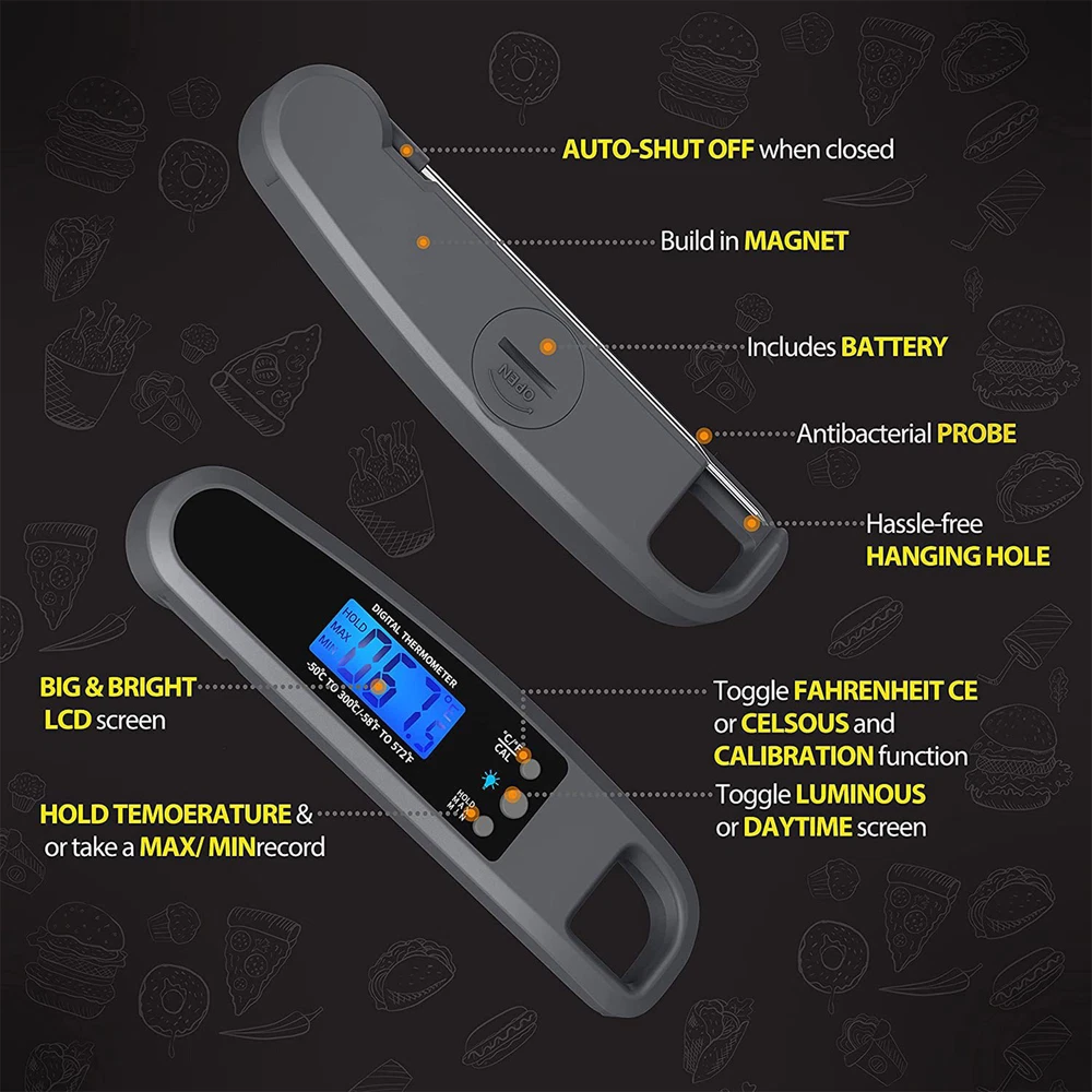 Meat Thermometer Catering Digital Folding Pocket Food Probe Thermometer BBQ Temp