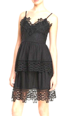 AQUA ~ Black Lace Overlay Cami Tiered Fit & Flare Party Dress XS NEW $88 |  eBay
