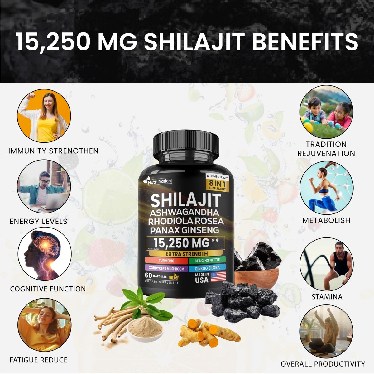 Shilajit Resina 60 Capsulas Con Ashwagandha,curcuma,tribulus | Cuotas Shilajit Resina 60 Capsulas Con Ashwagandha,curcuma,tribulus | Cuotas