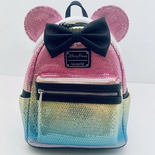 Loungefly Disney Parks Rainbow Sequin Pastel Minnie Mouse Mini Backpack New