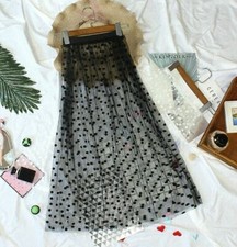 Womens Polka Dot Sheer Skirt Mesh Tulle Lace Underskirts Petticoat Sheer Casual