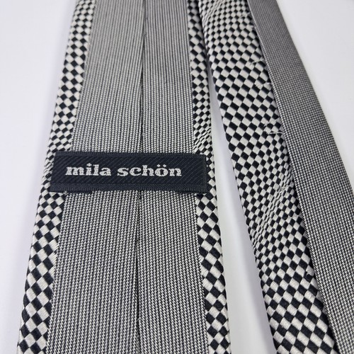 Corbata ajustada Mila Schon para hombre con corbata brillante negra blanca tartán - Imagen 8 de 9
