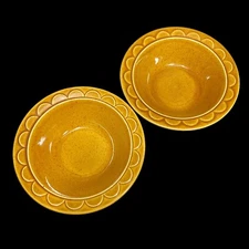 2 Homer Laughlin Granada Gold Cortez Bowls 6-3/4 Inch Rim Cereal Retired