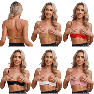 US Women's 1/2 Cups Push Up Bra Silk Bralette Top Underwire Smooth Bras Lingerie