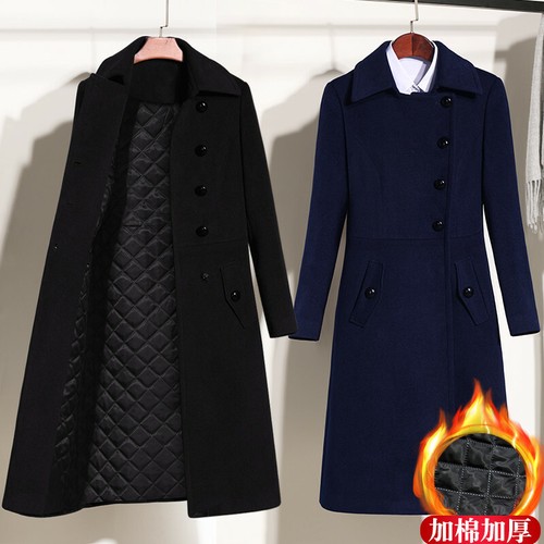 Womens Long Woolen Business Jacket Quilted Winter Thick Warm Outwear Coat Office - Picture 9 of 26
