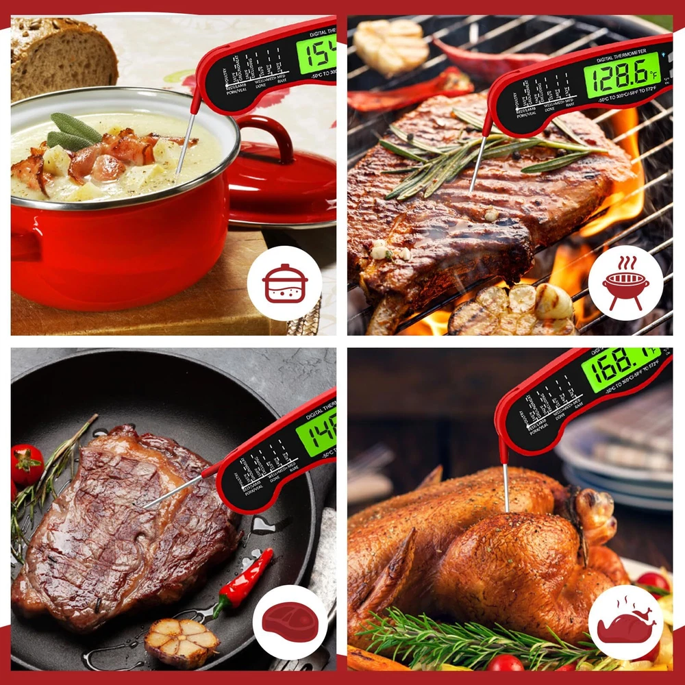Meat Thermometer Digital - Waterproof Kitchen Thermometer with Backlight and ...
