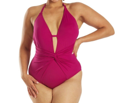 La Blanca Island Goddess Twist One Piece Swimsuit Pink Size 22W/3X - NWT