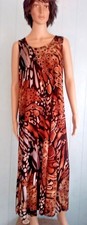 Jostar USA BROWN Abstract Long Dress No Iron SLINKY Poly Spandex S, M,L, XL