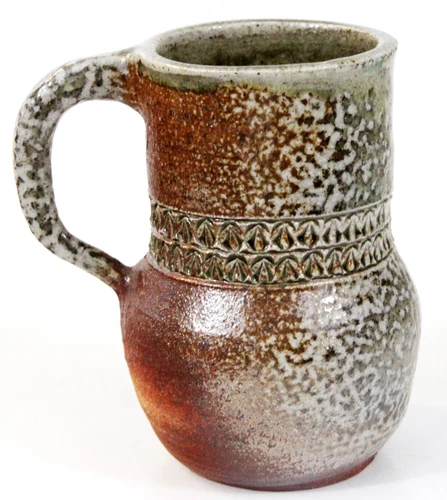 Art Pottery Mug VTG Earth Tones Speckle Ethnic Handmade 8 oz Signed Embossed