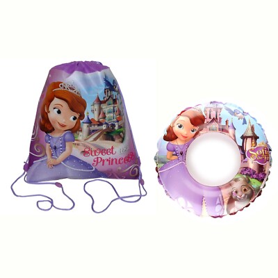 Disney Princess Sofia The First Drawstring Sling Bag +Bonus Swim Ring Tube Float