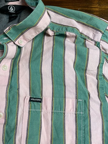 Volcom Shirt, Men's Size Large, Pink Green, Striped, Modern Fit, Button Up - Picture 3 of 9