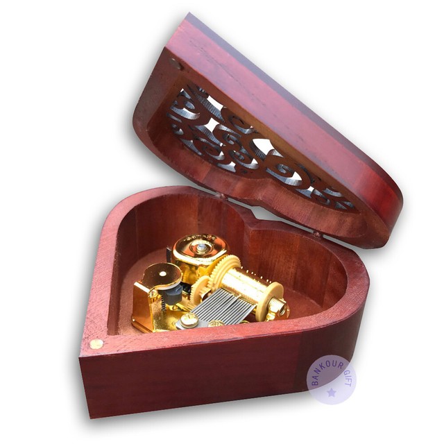 Play "Greensleeves" Wooden Heart Shape Music Box With Sankyo Musical Movement eBay