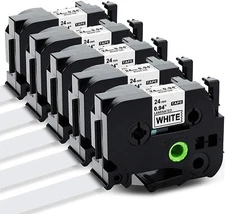 5PK 24mm Label Tape TZ251 TZe-251 Compatible for Brother P-Touch 1900 White 1''