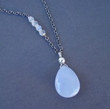 U C Sundance Blue Chalcedony Rainbow Moonstone .925 Sterling Silver Necklace