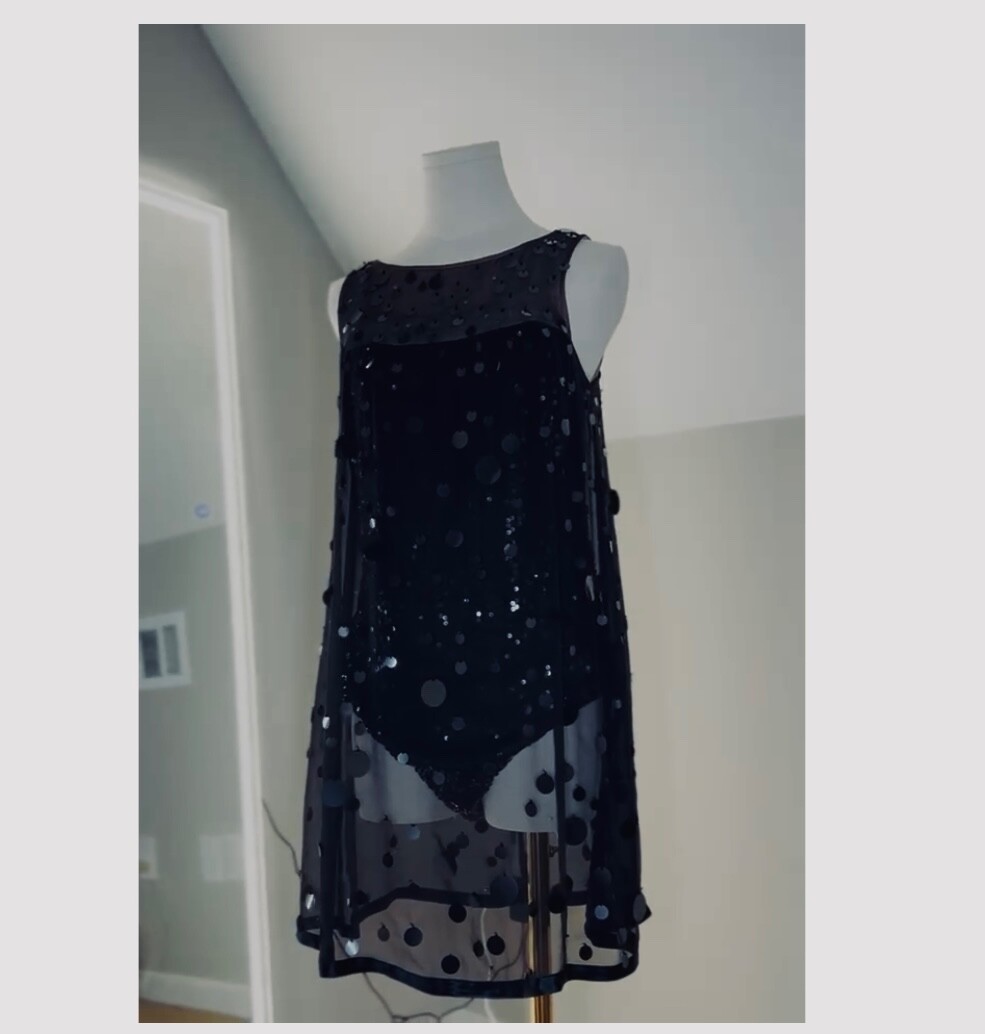 Black Dance Costume with Sequin Leotard and sheer ove… Gem
