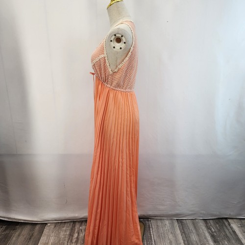 Oddette Barsa by Maty Small Maxi Pleated Lace Vintage Night Gown Dress - Afbeelding 4 van 15