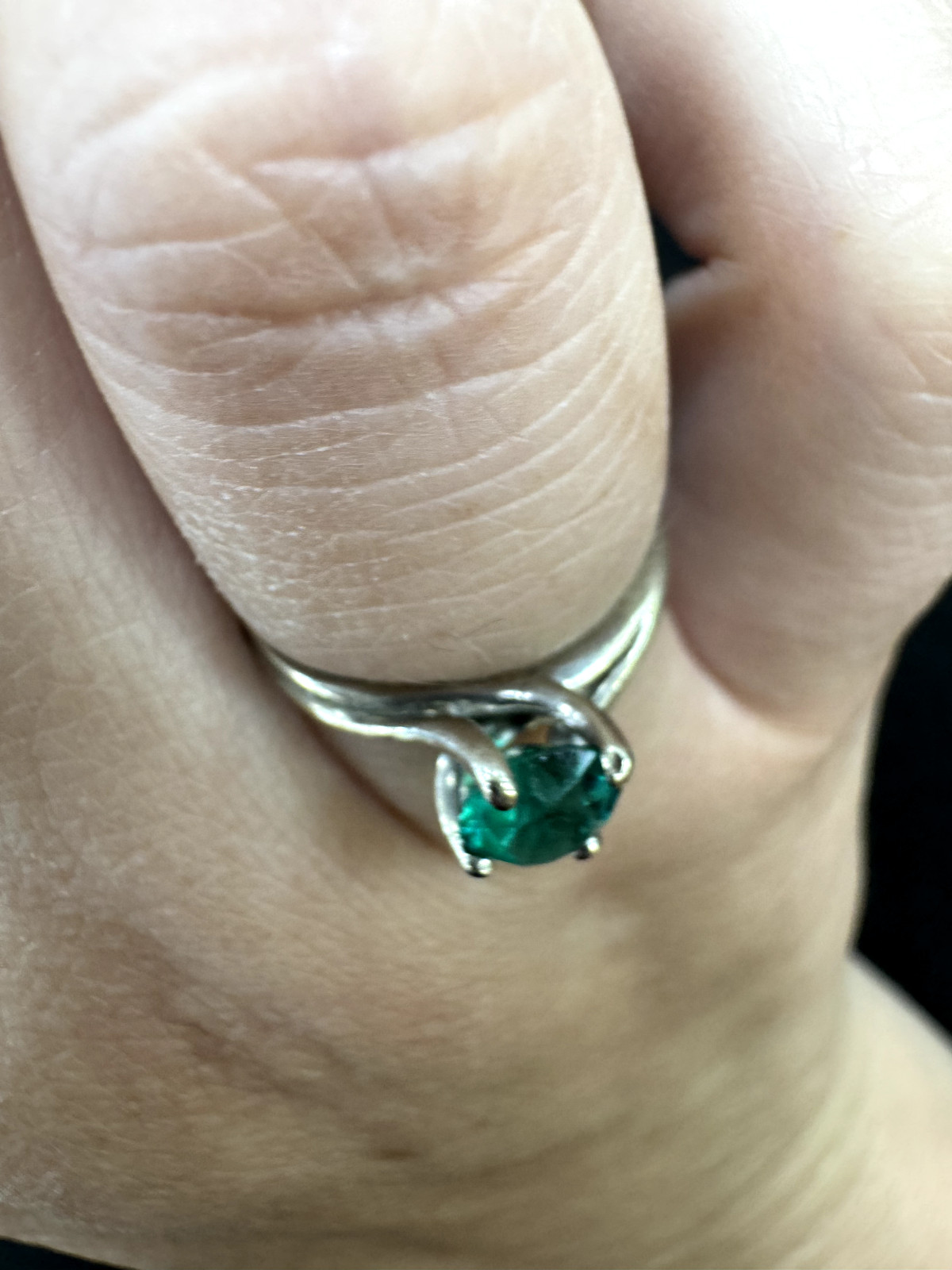 Simulated Emerald Solitaire Ring, 10k White Gold,… - image 6