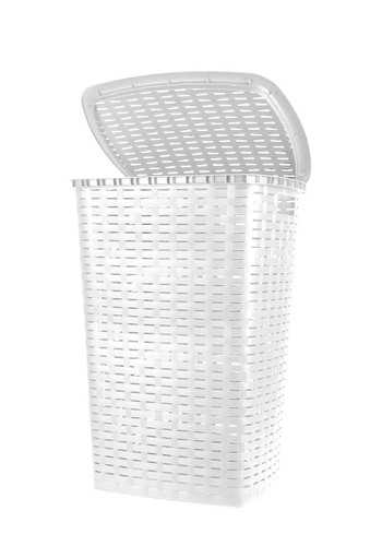 Wäschetruhe Rattan Optik 53 L - weiß - Stand Wäsche Sammler Kunststoff Korb - Bild 2 von 3
