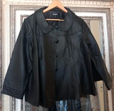 First Avenue Ladies Smart Black Leather Short Collared Buttoned Jacket Uk 18