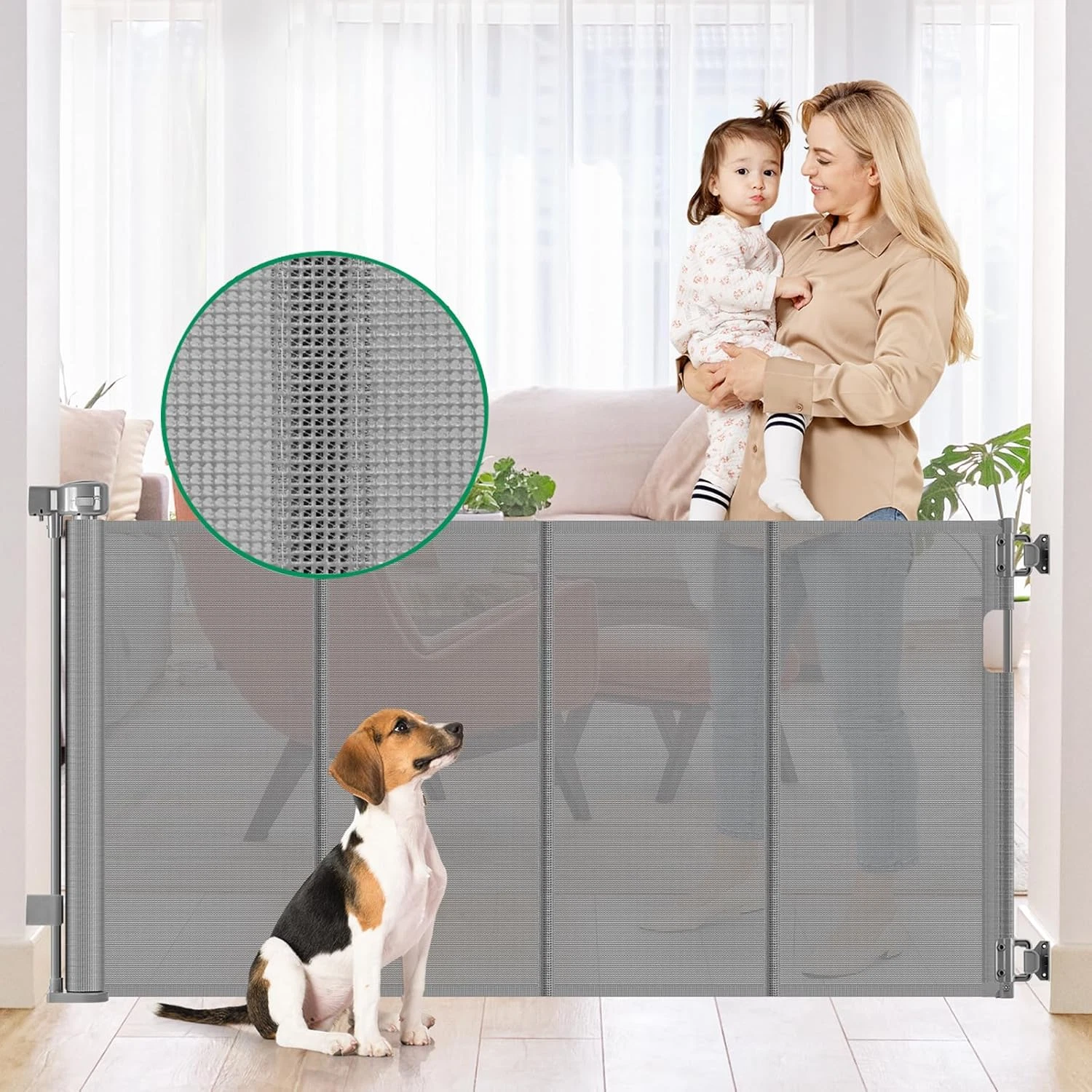 56" Retractable Dog & Baby Gate - Indoor/Outdoor Safety Barrier, Gray