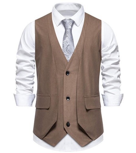 New Men Business Vest V-neck Suit Vest Three Button Sleeveless Jacket waistcoat - Picture 15 of 22