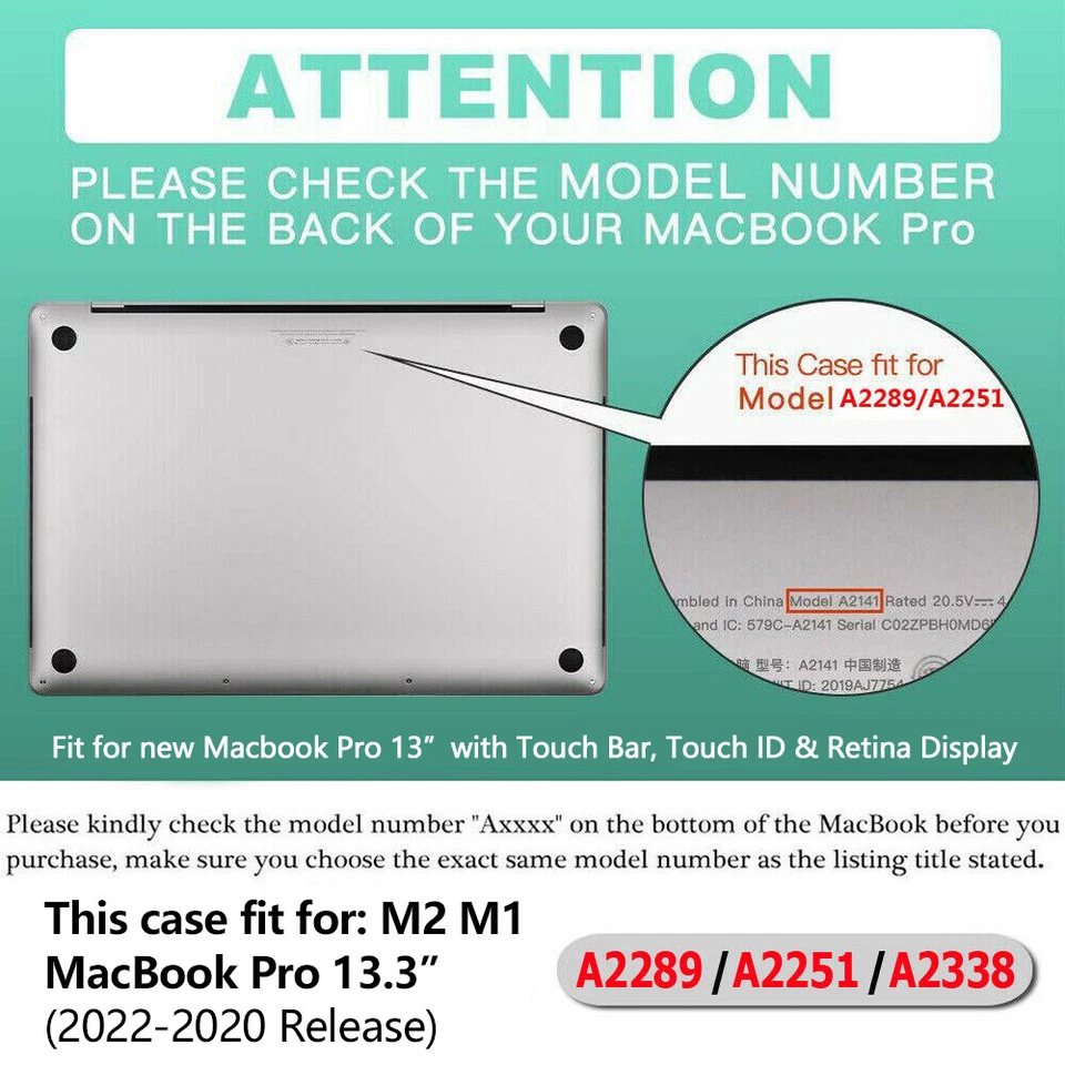 Funda rígida para Macbook Pro 13" M1 M2 A2338 A2289 + Cubierta de teclado + Protector de pantalla Foto 2 de 4