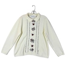 Vintage Alfred Dunner Womens Medium Ivory Floral Chenille Sweater