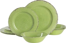 Mauna 12 Piece Green Melamine Dinnerware Set,Lime Green