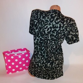 Victoria Secret PINK T Shirt XS Black Green Leopard Short Sleeve Campus Tee  New