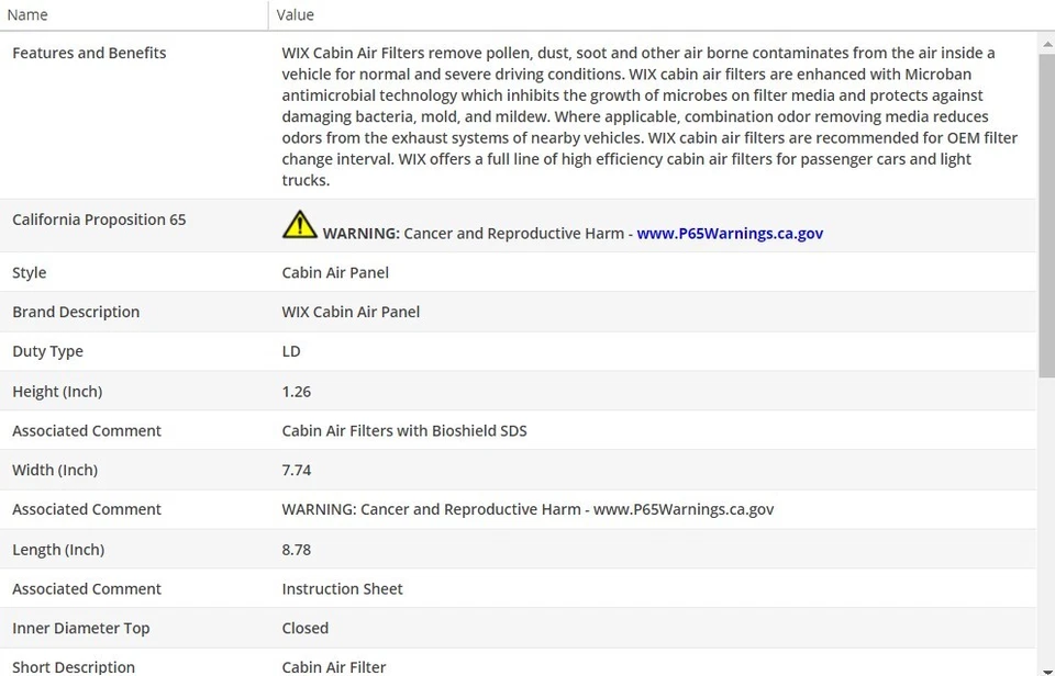 Filtro de ar de cabine WIX para MAZDA CX-5 2013-2019 L4-2.0L - Imagem 2 de 4