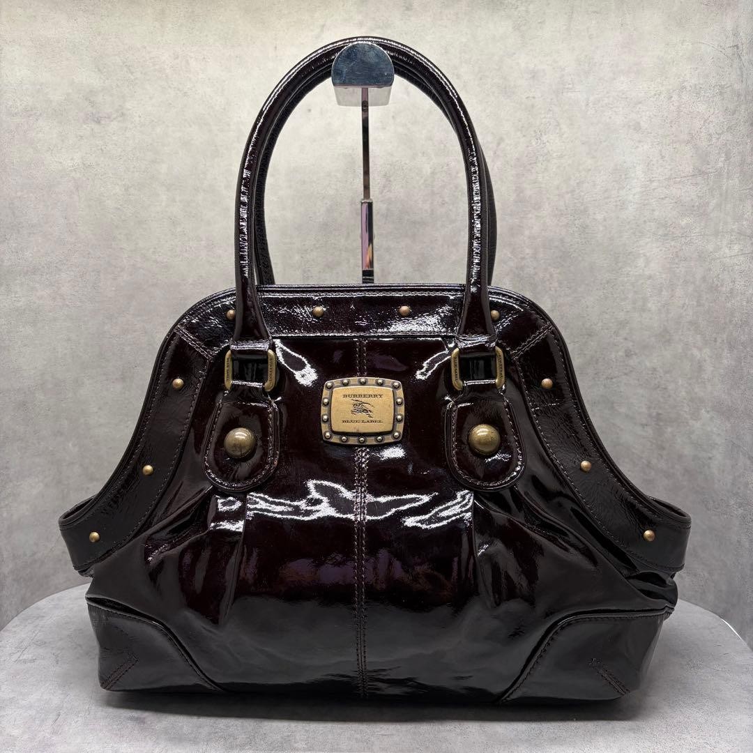 Burberry Blue Label Enamel Leather Handbag Burgundy Dark Brown Bag New thumbnail 13