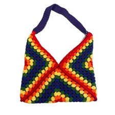 Boho Granny Square Crochet Shoulder Bag Rainbow Colors handmade retro tote m