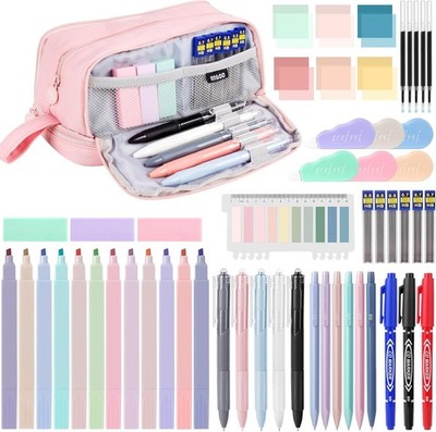 54 PCS Aesthetic School Supplies Stationery Essentials Set W/ Large Pen Case