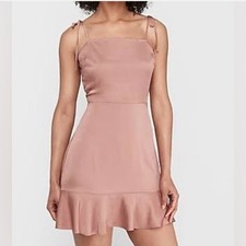 Express Tie Shoulder Ruffle Hem Fit And Flare Dress Womens Size Small Rose Pink