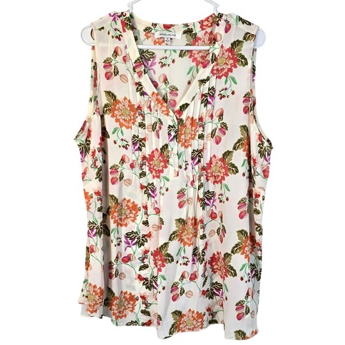 Rose + Olive Bluse Damen 1X Orange Blumen Ärmellos Biesen Karriere LESEN