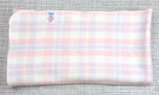 Tennesse Woolen Mills Wool Baby Blanket Pastel Pink Plaid Whipstitch Edge 38x42